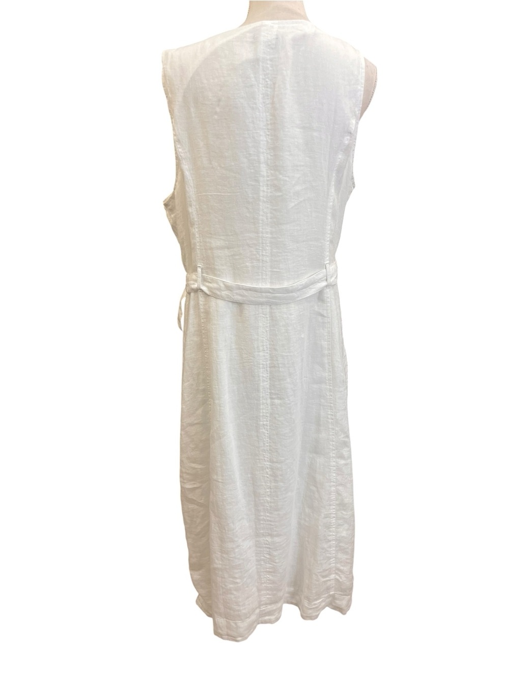 Talbots White 100% Linen Button Front Belted Midi Dress Size 16 Lined Pockets - Picture 6 of 12